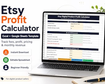 Etsy Profit Calculator Spreadsheet —  Digital Product Pricing Spreadsheet with Fee Breakdown
