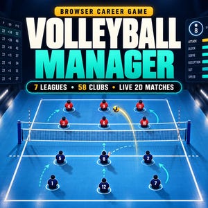 Juego de gestión de voleibol / Simulador de carrera para navegador / 7 ligas, 58 clubes / Visualización de partidos en 2D en vivo / Descarga para PC sin conexión