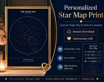 Personalized Star Map Print | Custom Night Sky by Date & Location | Instant Download | Anniversary Gift