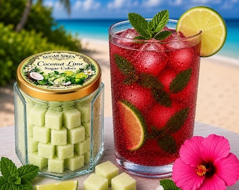 Handcrafted Coconut Lime Sugar Cubes | Tropical Drink Garnish for Cocktails