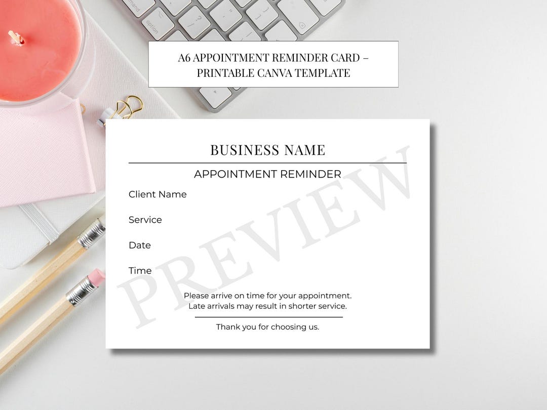 A6 Appointment Reminder Card Template – Minimalist Client Reminders ...