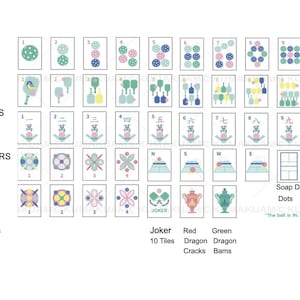 May include: A detailed illustration of a Mahjong tile set, featuring various suits like Dots, Bams, and Cracks, along with Flowers, Winds, and Dragons. The tiles are arranged in rows, showcasing their unique designs and numbers. The text "The ball is IN" is also visible.