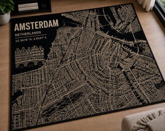 Tapete de boas-vindas para casa – Tapete de entrada inspirado no mapa de Amsterdã em estilo anime, ecológico, 80 cm