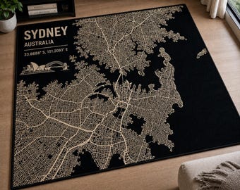 Tapete de boas-vindas para casa – Tapete de entrada inspirado em anime ecológico com mapa de Sydney, 80 cm