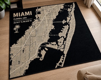 Tapete de boas-vindas para casa – Tapete de entrada inspirado em anime ecológico com mapa de Miami, 80 cm