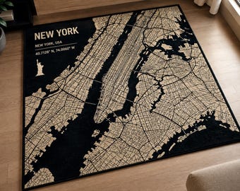 Tapete de boas-vindas para casa – Tapete de entrada inspirado no mapa de Nova York em estilo anime, ecológico, 80 cm