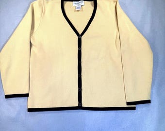 Cárdigan vintage Pendleton amarillo claro con ribete negro