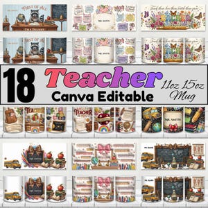 Teacher Mug Wrap Designs Bundle, 11oz & 15oz Mug Sublimation Designs, Teacher Appreciation Mug Wrap, Teacher Life Mug, Teacher Mug PNG