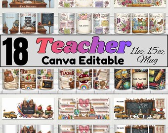 Teacher Mug Wrap Designs Bundle, 11oz & 15oz Mug Sublimation Designs, Teacher Appreciation Mug Wrap, Teacher Life Mug, Teacher Mug PNG