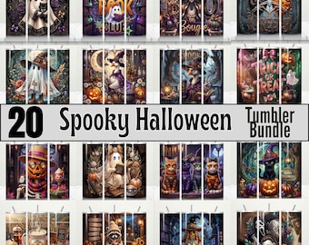 20 Halloween Tumbler Wrap Bundle | Halloween Spooky 20oz Skinny Tumbler PNG | Ghost, Witch, Pumpkin, Fall Sublimation | Instant Download