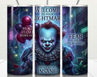 True crime tumbler design - 20oz tumblers templates design wraps - sublimation files designs Horror Clown Tumbler Wrap PNG