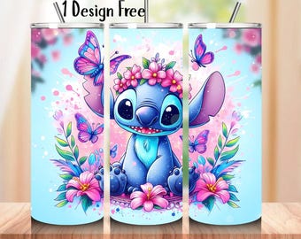 Stitch Tumbler Wrap PNG, 3D Inflated Design, Lilo & Stitch Sublimation (Digital Download)