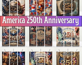10 America 250th Anniversary Tumbler Wrap PNG Bundle, USA Patriotic 1776 2026 Sublimation Design, Independence Day 20oz Skinny Tumbler