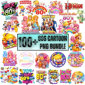 100+ 80-tals tecknade PNG-paket | Retro söta barnregnbågsfigurer | Vintage 80-talsinspirerad clipart sublimering PNG för skjortor direktnedladdning bild 7