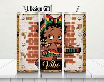Juneteenth Betty Girl Inspired 20 oz Skinny Tumbler With Straw, Freedom Since 1865 Cup, Black Girl Vibe, African Print Gift