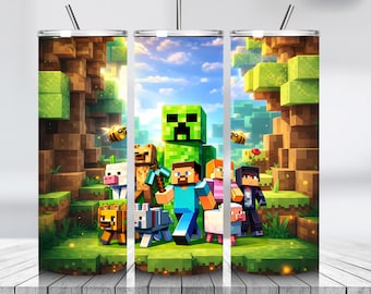 Envoltura para vaso de aventura de juego de bloques PNG / Diseño de vaso delgado de 20 oz / Estilo de juego Pixel World / Descarga digital por sublimación