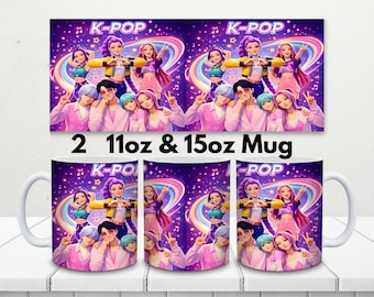 Taza de café con diseño de chica anime K-Pop, 325 ml y 400 ml, PNG (descarga digital)