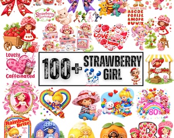 Paquete de más de 100 imágenes PNG de chicas fresas / Imágenes prediseñadas de muñecas fresas vintage lindas / Personajes de dibujos animados de bayas dulces / Descarga digital