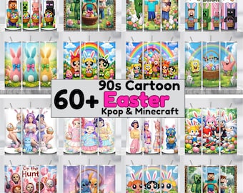 Envoltura para vaso de Pascua con forma de conejito K-Pop PNG / Diseño de sublimación para vaso delgado de 20 oz / Clipart de lindos huevos de Pascua de dibujos animados / Regalo para fans del K-pop