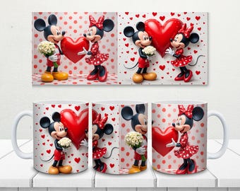 Envoltura de taza con diseño de pareja de ratones: Diseño de taza de café para San Valentín (descarga digital PNG, tazas de 325 ml y 430 ml)