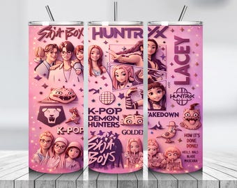 Paquete de envoltorios para vasos inspirados en el K-Pop / Personajes de ídolos de dibujos animados / PNG de sublimación delgada de 20 oz / Descarga digital de alta calidad