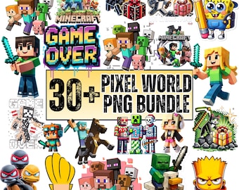 Paquete PNG de personajes de gamer retro de píxeles / Clipart de sublimación (descarga digital)