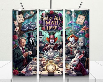 Horror in Wonderland PNG | Iconic Horror Tea Party 20oz Sublimation Design  Alice Horror Tumbler Wrap PNG, Mad Tea Party Horror Characters