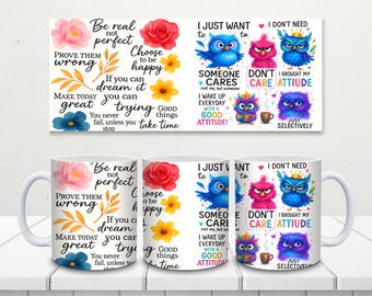Diseño de sublimación para taza de café con afirmación positiva / Envoltorio de taza con búho divertido / Cita de búho adorable / Envoltorio de taza imprimible / Descarga digital