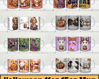 Halloween Mug Wrap Bundle, 11oz 15oz Mug Wraps, Horror Mug PNG, Spooky Mug Designs, Halloween Coffee Cup, Terrifier Mug Wrap Sublimation