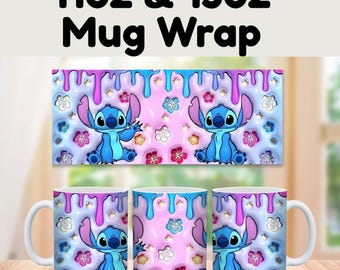 Envoltura para taza de Stitch, diseño de taza de café de 325 ml y 450 ml (archivos digitales)