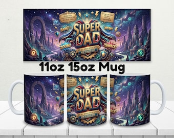 Dad Mug Png, Super Dad Mug, Fathers Day Mug Wrap 11oz 15oz Png Sublimation, Coffee Mugs Designs, Best Daddy Ever, Beer Mug Wraps Dads Cups