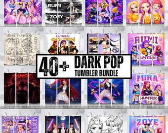 K-Pop Inspired Tumbler Wrap Bundle | Dark Pop Cartoon Girls, 20oz Skinny Sublimation  KPop Saja Girls Designs | 20oz Skinny Sublimation