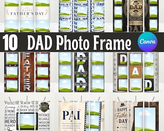 Dad Photo Frame Tumbler Wrap Bundle, Father's Day Sublimation PNG, Dad Tumbler Wrap with Pictures, Photo Collage Dad Gift Template