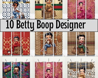 10 Betty Girl Designer Tumbler Wrap PNG | Luxury Fashion Inspired 20oz Skinny Tumbler Sublimation Design  Glam Betty Digital Download