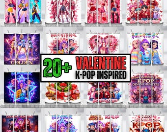 Paquete de más de 20 envoltorios PNG para vasos inspirados en el K-Pop de San Valentín / Lindo estilo de cazador de demonios / Envoltorio de sublimación delgado de 20 oz / Regalo de San Valentín PNG