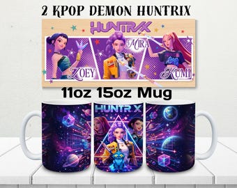 Kpop Demon Hunter Mug, Huntrix Inspired Cup, Anime Style Girl Mug, 11oz 15oz Coffee Mug, Kpop Fan Gift, Cute Kawaii Mug, Zoey Mira Rumi