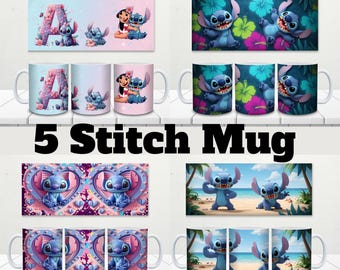 Plantilla de sublimación para envoltorio de taza con diseño de puntada: Diseño floral de dibujos animados (descarga digital)