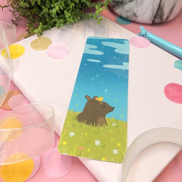 Illustrated Kawaii Bear Bookmark| Handmade, Double Sided Planner Reading Accessory, Cute Stationery Gift, Book Lover Gift, Stocking Stuffer