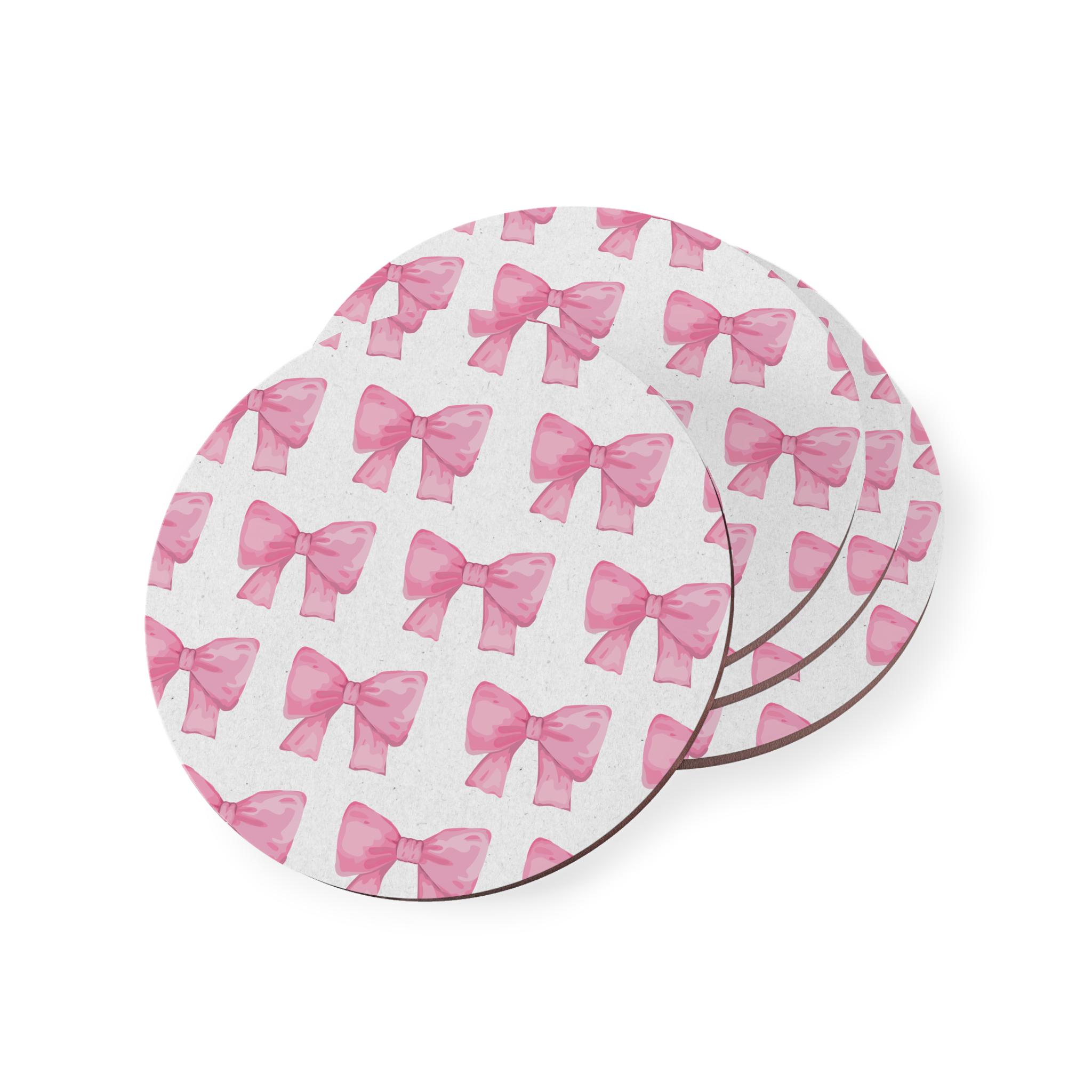 Pink Button Coaster Pink Watercolor Bow Coasters | Round Cork Drink Coaster Set - Etsy