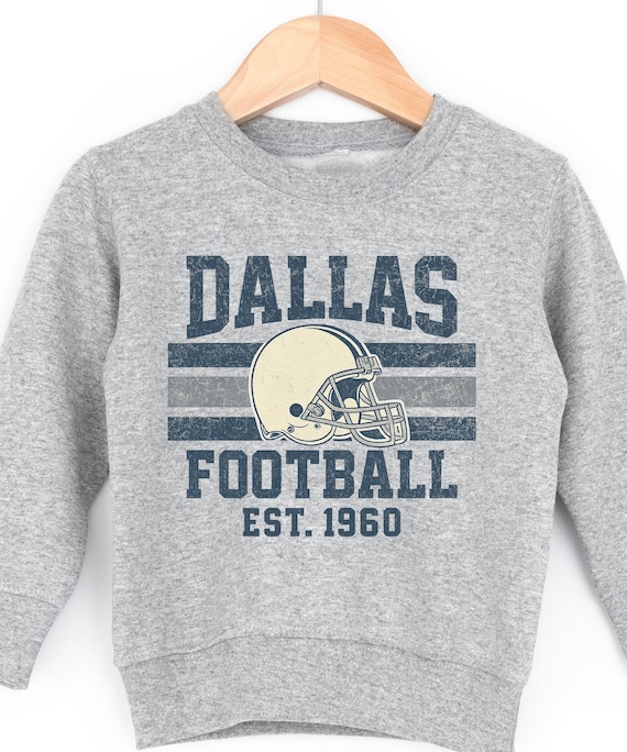 Dallas Kids Football Sweatshirt Vintage Helmet Graphic Youth Crewneck Blue Game Day Outfit Texas Sports Gift For Boys Girls