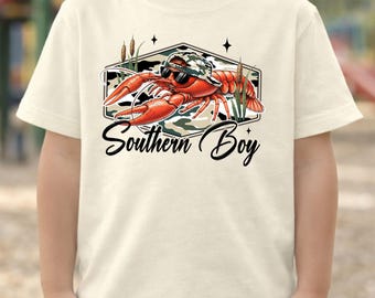 Southern Boy Kids Shirt, Crawfish Graphic Tee for Boys, Southern Style Toddler Shirt, Country Cajun Kids Apparel Gift