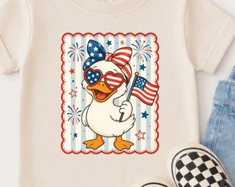 Patriotic Duck Shirt For Kids Fourth Of July Duck Graphic Tee American Flag Duck Youth Independence Day Outfit Gift