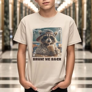Bruh We Back Raccoon Shirt Kids Back To School Tee Funny Boba Raccoon Comfort Colors Youth T-Shirt First Day School Gift