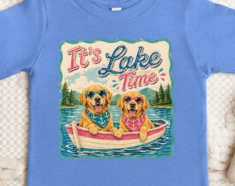 Lake Time Kids Shirt, Golden Retriever Lake Tee, Summer Vacation Shirt For Kids, Boating Dog Graphic Tee, Cute Lake Life Outfit