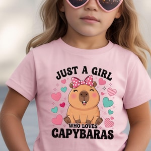 Just a Girl Who Loves Capybaras Shirt, Cute Capybara Kids Tee, Funny Animal Lover Gift for Girls, Capybara Apparel