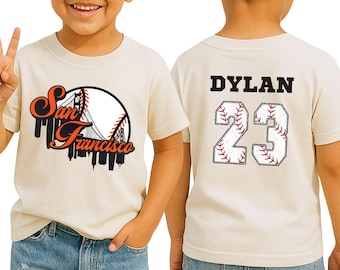 Personalized Kids San Francisco Baseball Shirt, Custom Name Number Tee or Sweatshirt, Toddler Youth Baseball SF Fan Apparel