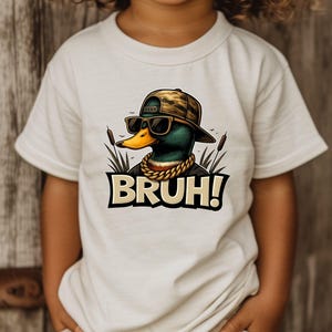 Duck Hunting Kids Shirt | Bruh Camo Duck Tee | Green Tan Brown Outdoors Kids Shirt | Funny Little Hunter Outfit | Kids Mallard Duck Shirt