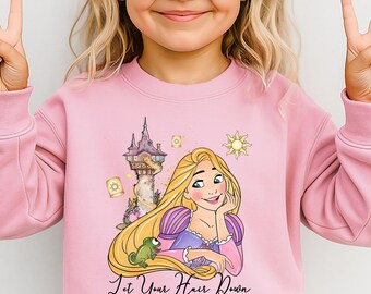 Disney Rapunzel Shirt for Girls, Let Your Hair Down Tee, Tangled Princess Outfit, Cute Disney Girl SweatShirt, Disney Trip Shirt for Girls