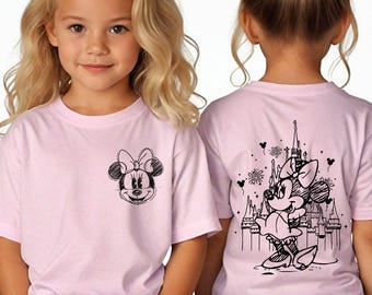 Minnie Mouse Inspired Girls Shirt | Front & Back Castle Design Tee | Disney World or Disneyland Trip Outfit for Girls, Touth Toddler Baby