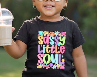 Sassy Little Soul Shirt, Girls Cute Graphic Tee, Retro Smiley Kids Shirt, Toddler Girl Outfit, Positive Vibes Kids Tee, Fun Colorful Shirt